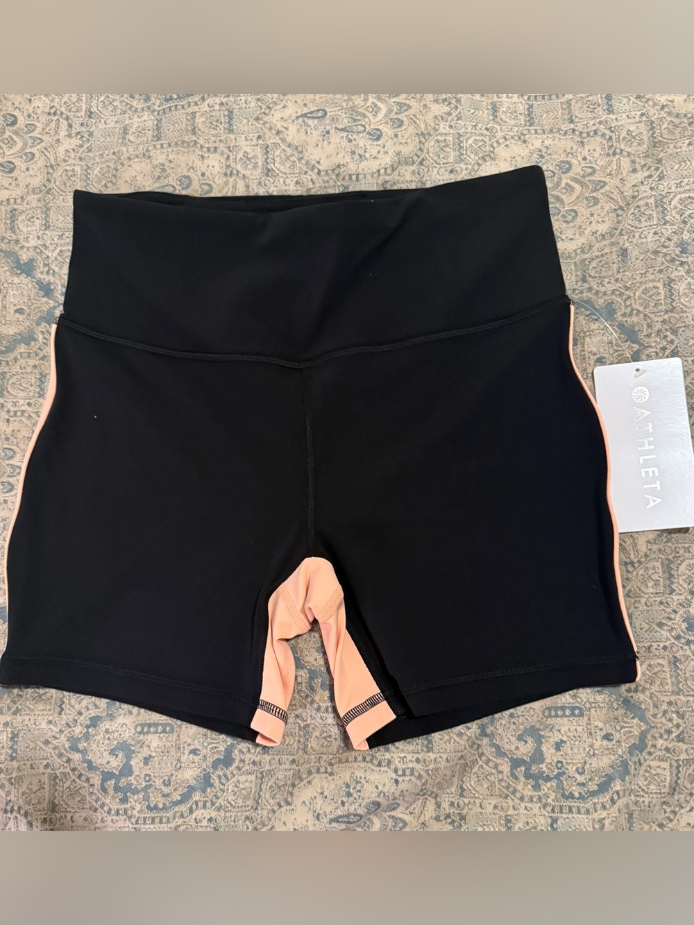 Athleta Black Bike Shorts with Peach Side and Gusset